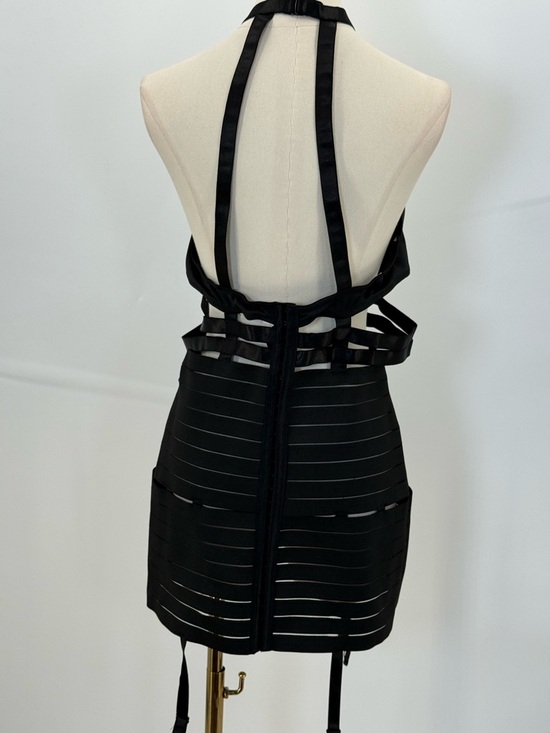 DreamGirl Sexy Black Strappy Harness Bandage Mini Dress with Garter Straps - Picture 7 of 16